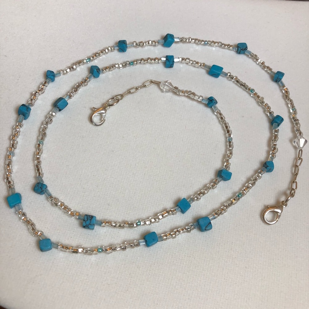 Face Mask Blue Beads Necklace